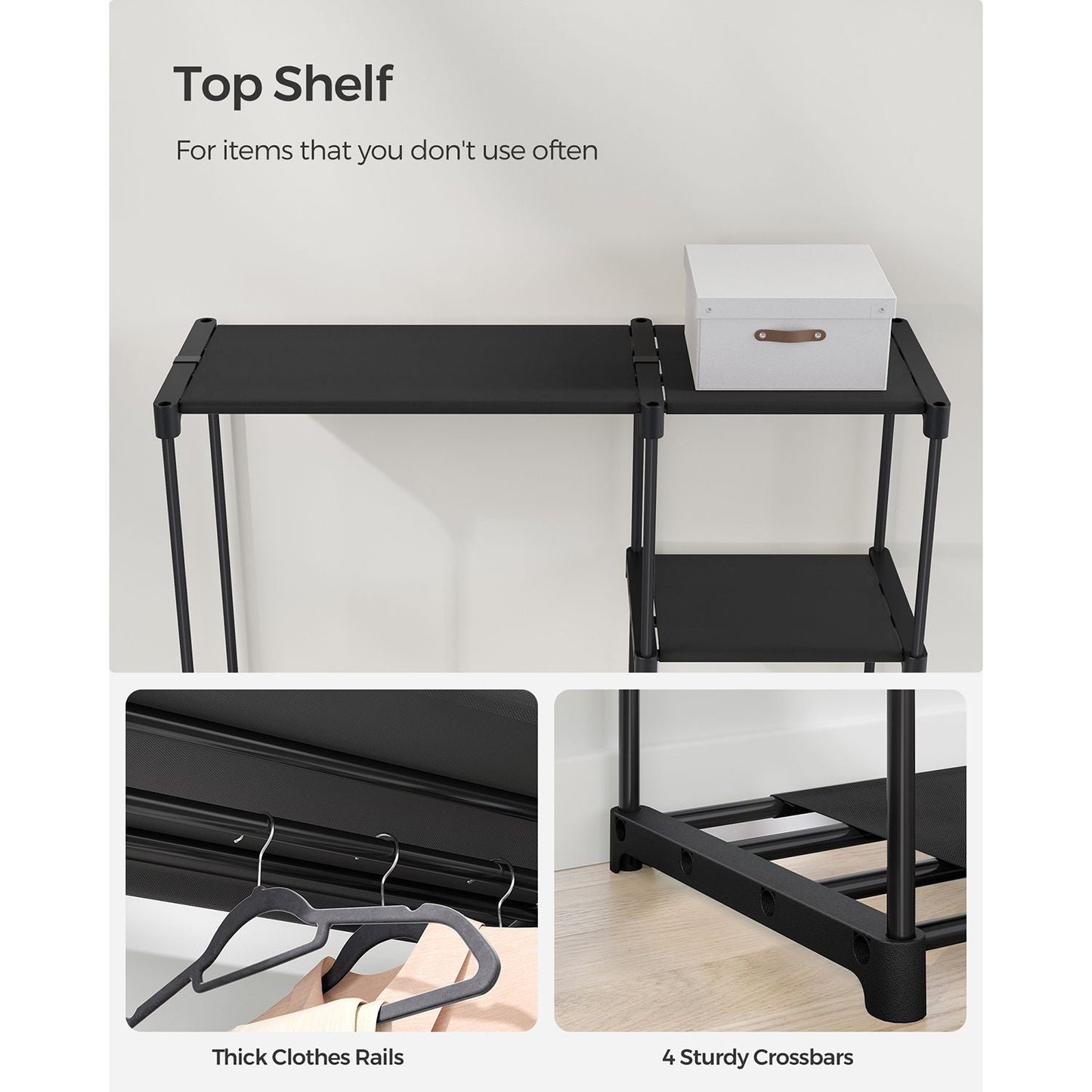 Freestanding Portable Closet with Shelves, Hanging Rods