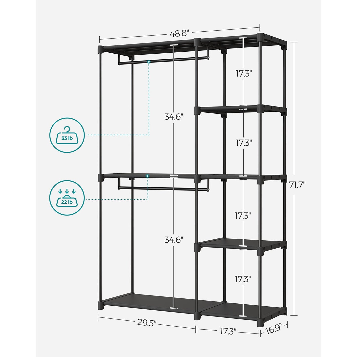 Freestanding Portable Closet with Shelves, Hanging Rods