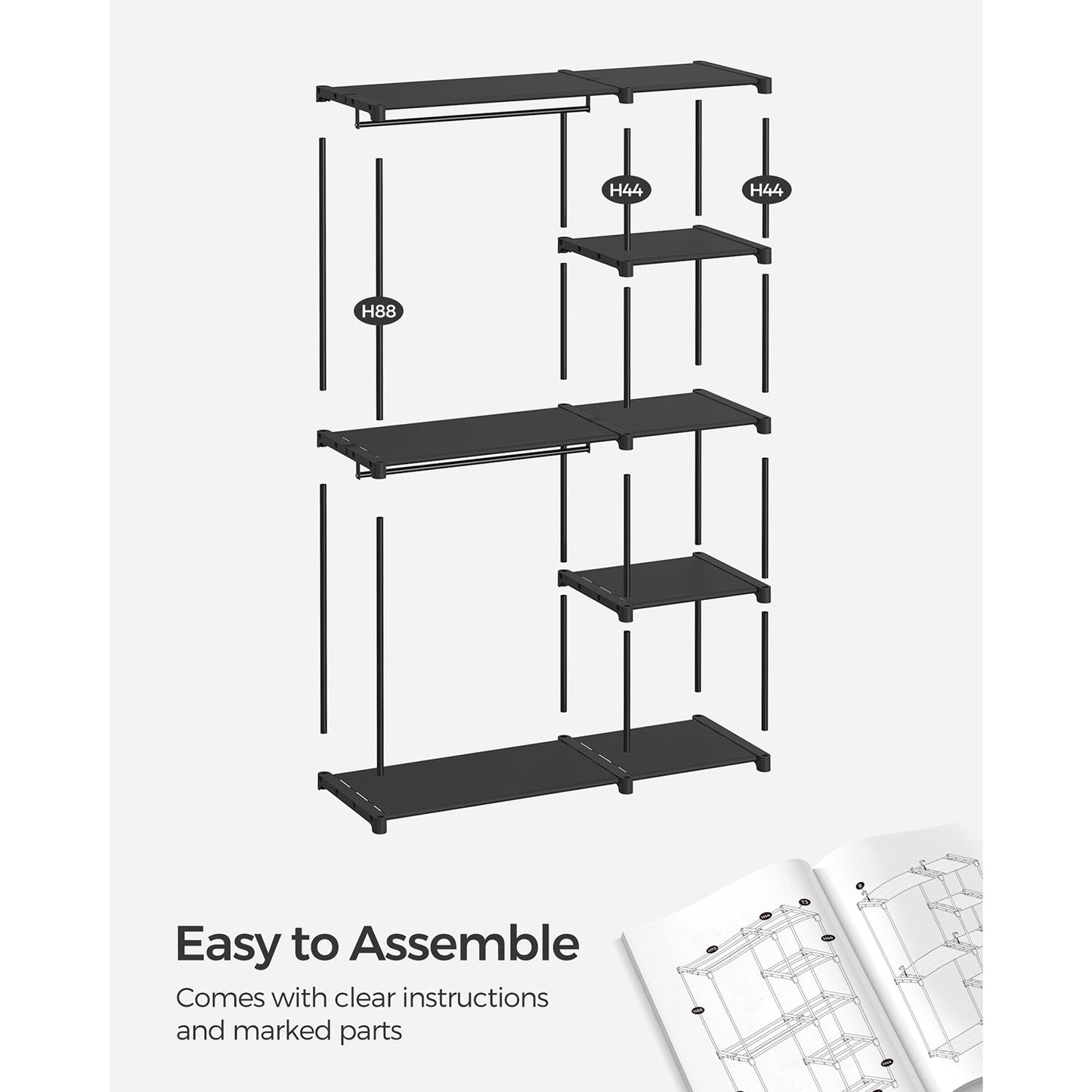 Freestanding Portable Closet with Shelves, Hanging Rods
