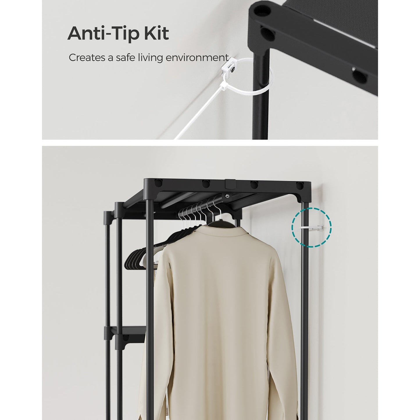 Freestanding Portable Closet with Shelves, Hanging Rods