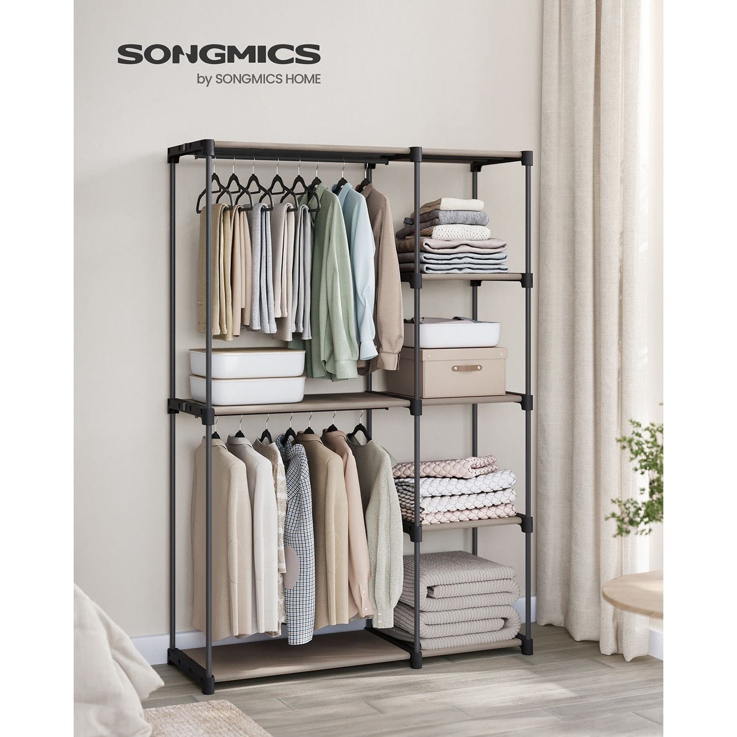 Freestanding Portable Closet with Shelves, Hanging Rods