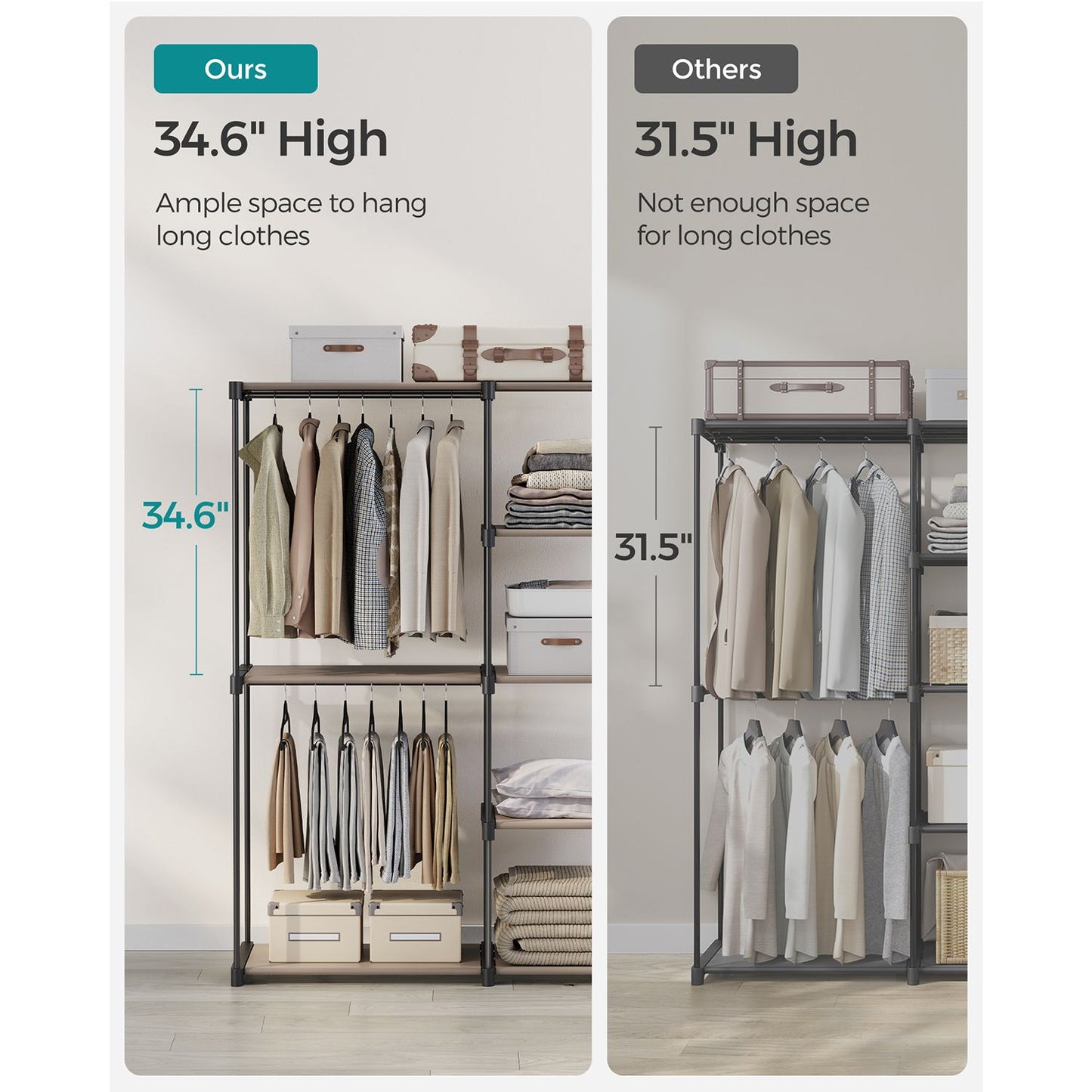 Freestanding Portable Closet with Shelves, Hanging Rods
