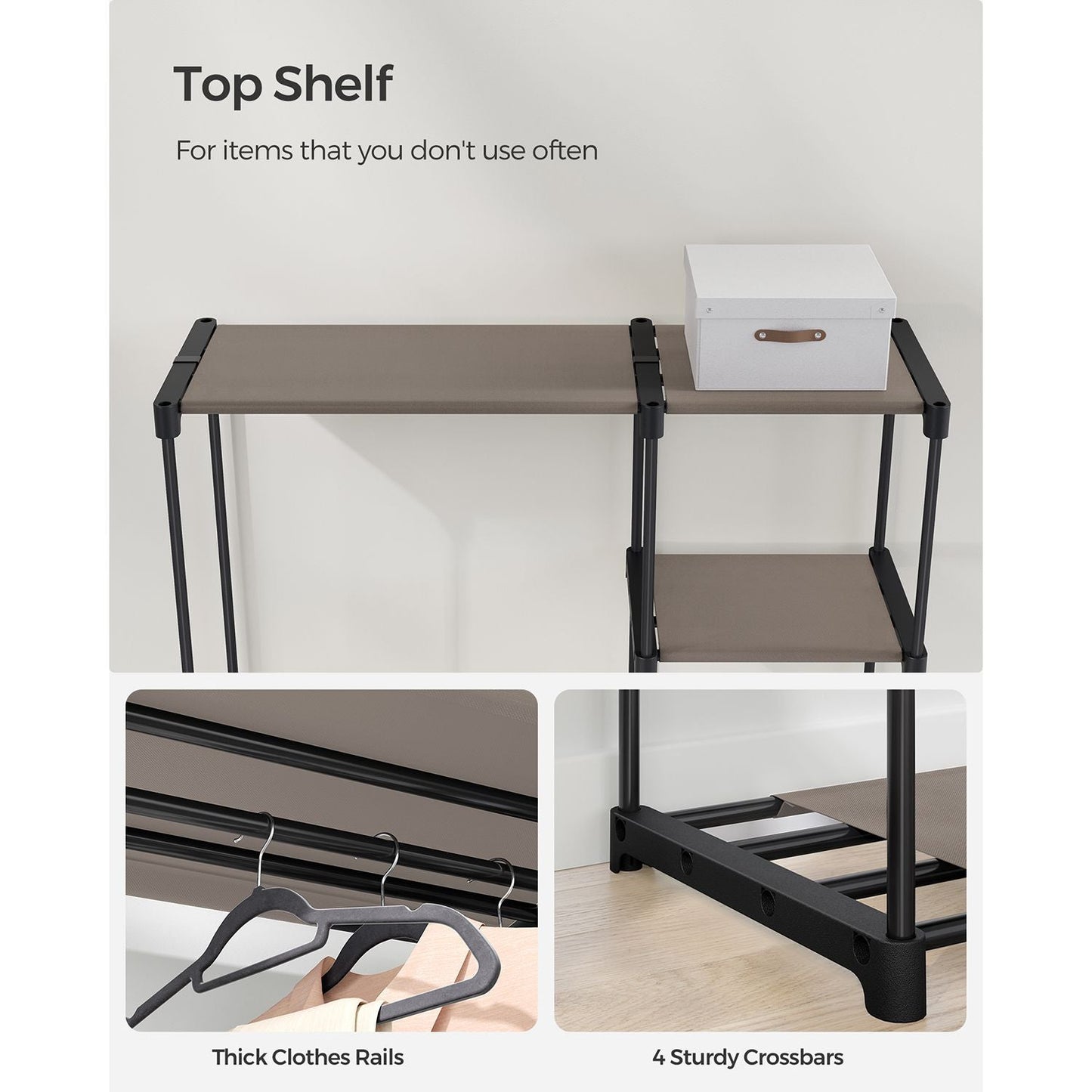Freestanding Portable Closet with Shelves, Hanging Rods