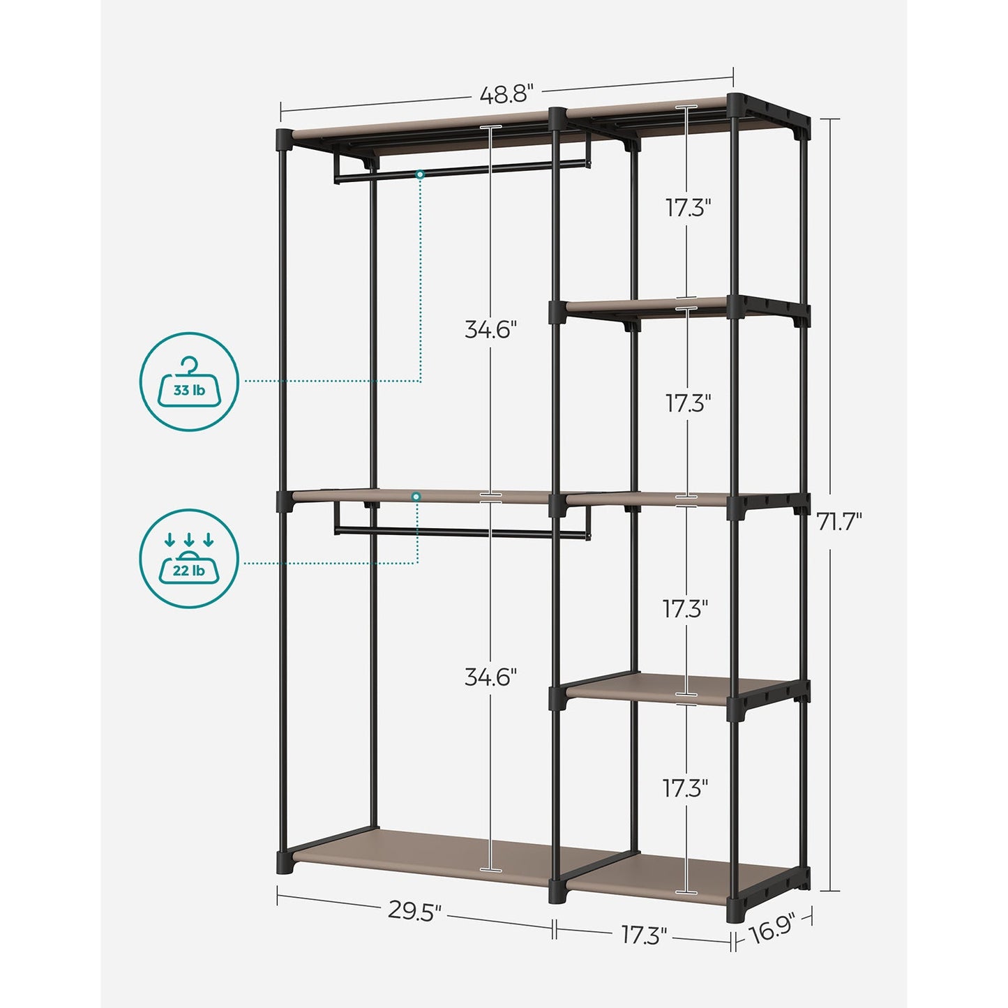 Freestanding Portable Closet with Shelves, Hanging Rods