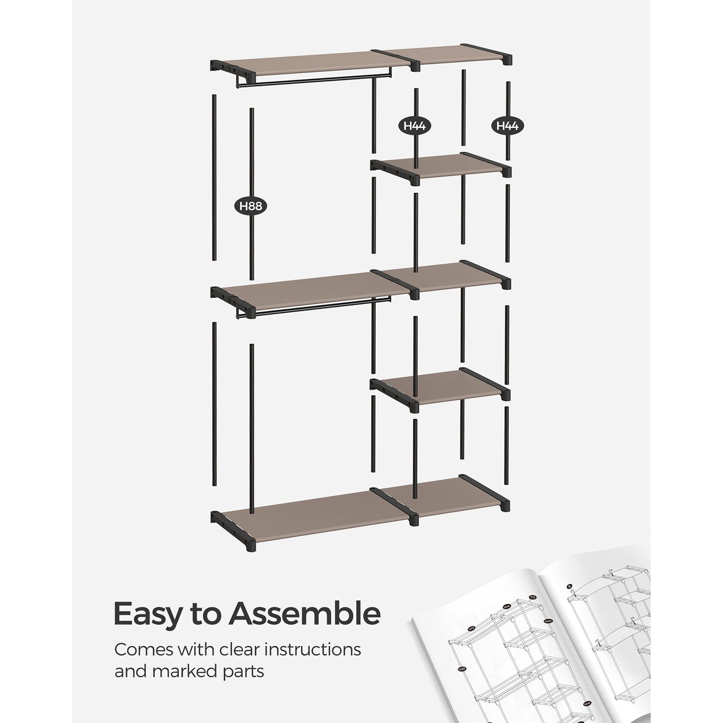 Freestanding Portable Closet with Shelves, Hanging Rods