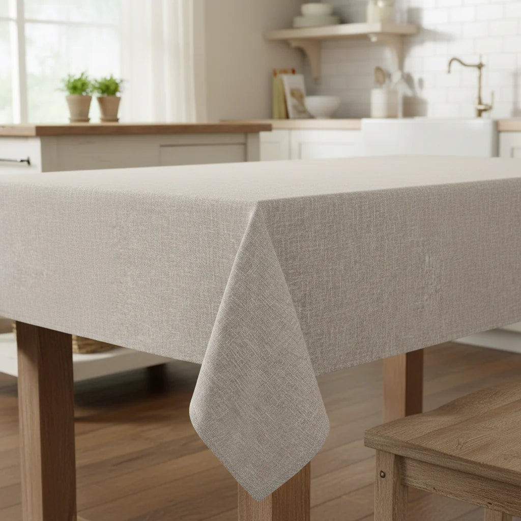 Laura Ashley Harper Luxuriously Smooth Fabric Tablecloth 60" x 84" Taupe