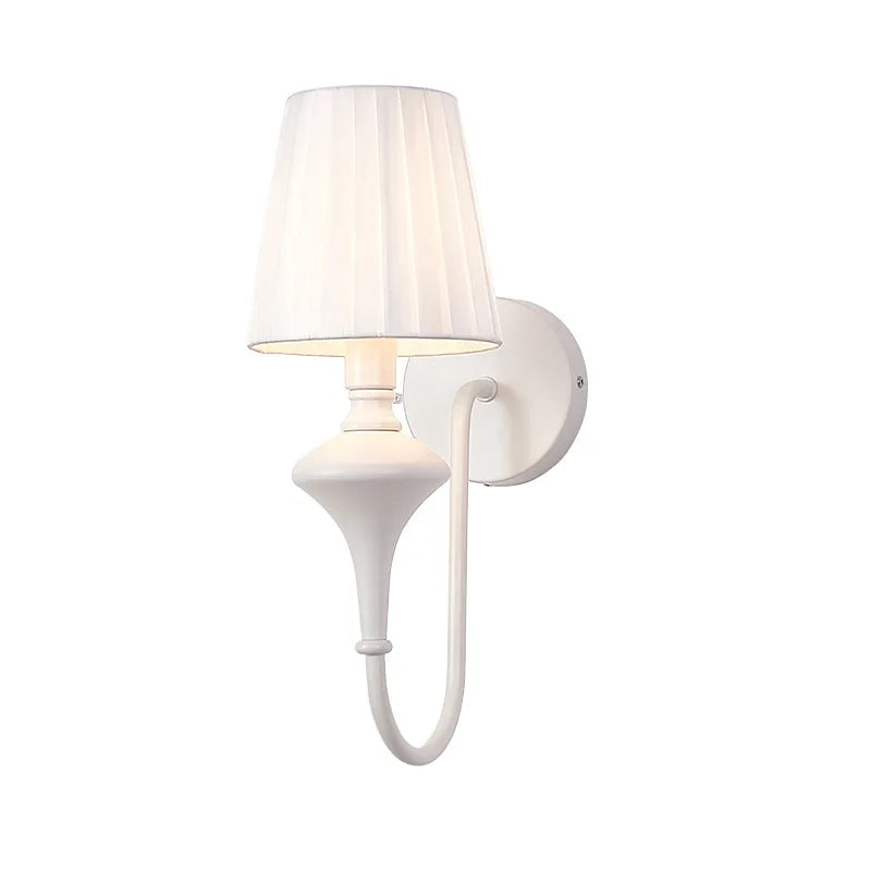 Modern Elegant White Fabric Shade Wall Lamps - 1-Light Romantic E14 Socket Bedside Sconce Light Fixture for Bedroom and Living Room