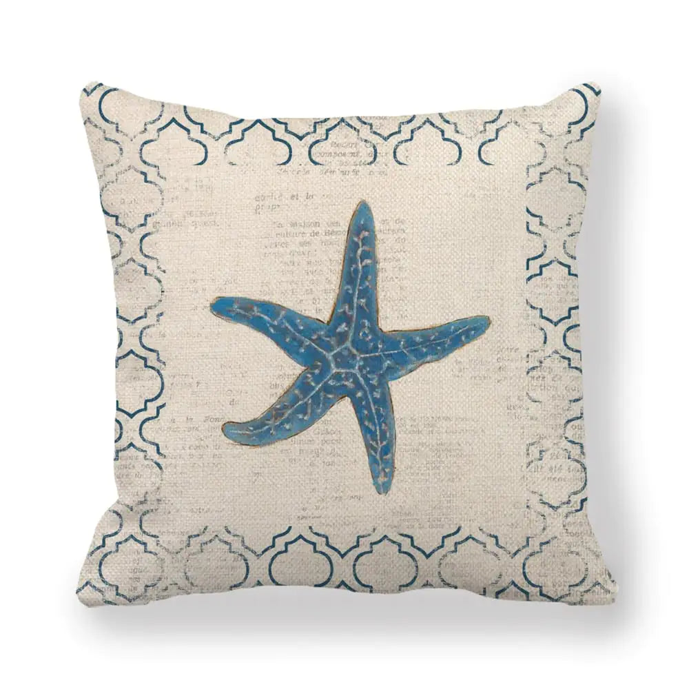 Blue Wind Sea Life Linen Pillowcase 18x18in