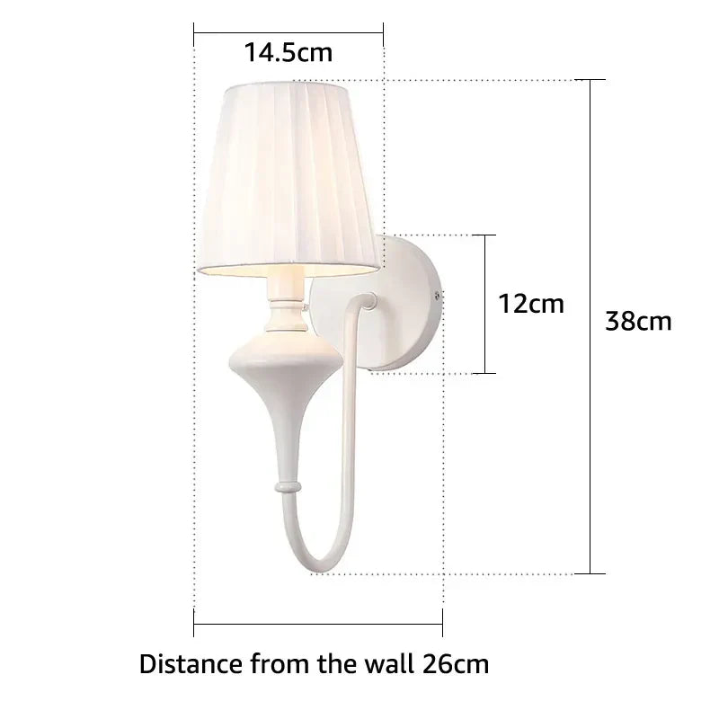 Modern Elegant White Fabric Shade Wall Lamps - 1-Light Romantic E14 Socket Bedside Sconce Light Fixture for Bedroom and Living Room