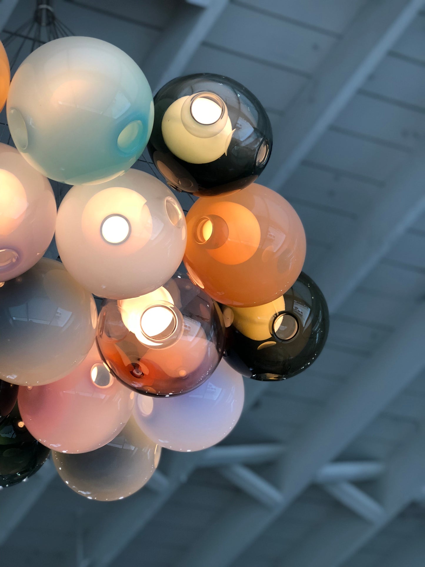 Unique Multi-Color Globe Cluster Chandelier