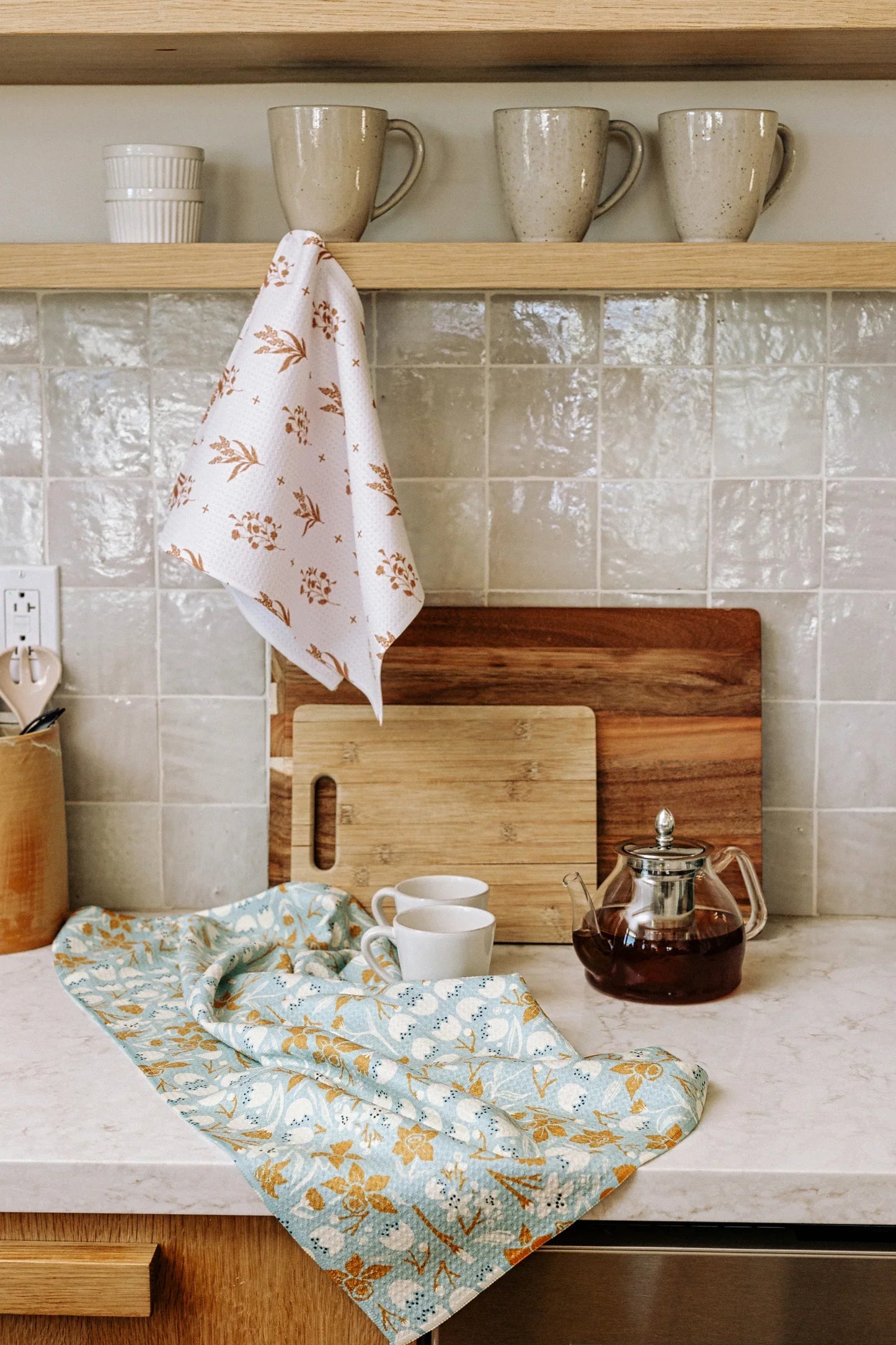 Snowy Days Blue Geometry Tea Towel