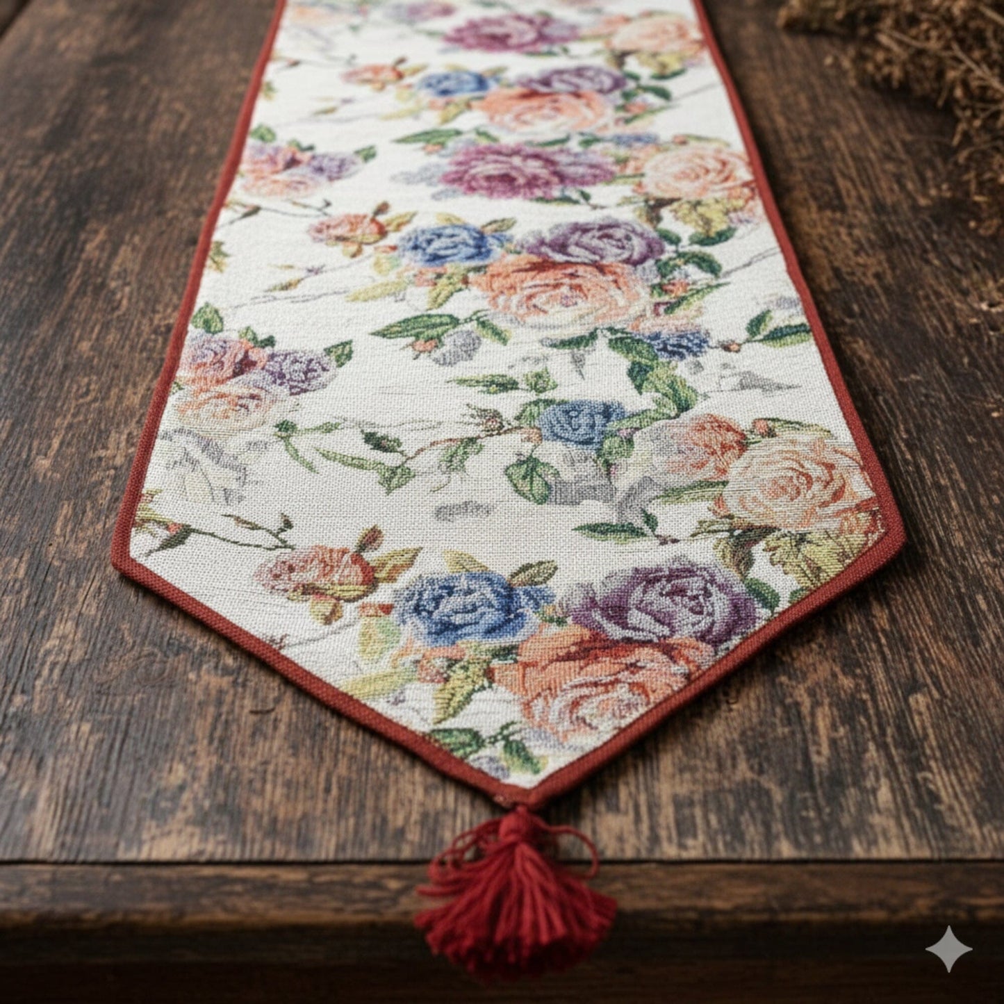 DaDa Bedding Vintage Romantic Roses Lovely Pink Floral Woven Tapestry Dining Table Runner (879)