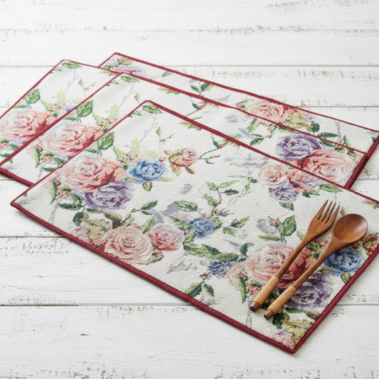 DaDa Bedding Set of 4-Pieces Vintage Romantic Roses Lovely Pink Floral Tapestry Placemats 13” x 19” (879)