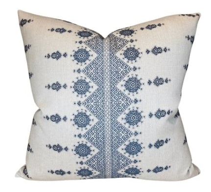 Carmania Pillow Cover in Indigo on Natural, Indoor Outdoor Pillows, Peter Dunham Textiles