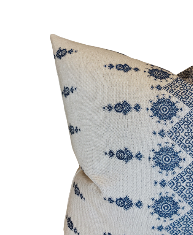 Carmania Pillow Cover in Indigo on Natural, Indoor Outdoor Pillows, Peter Dunham Textiles