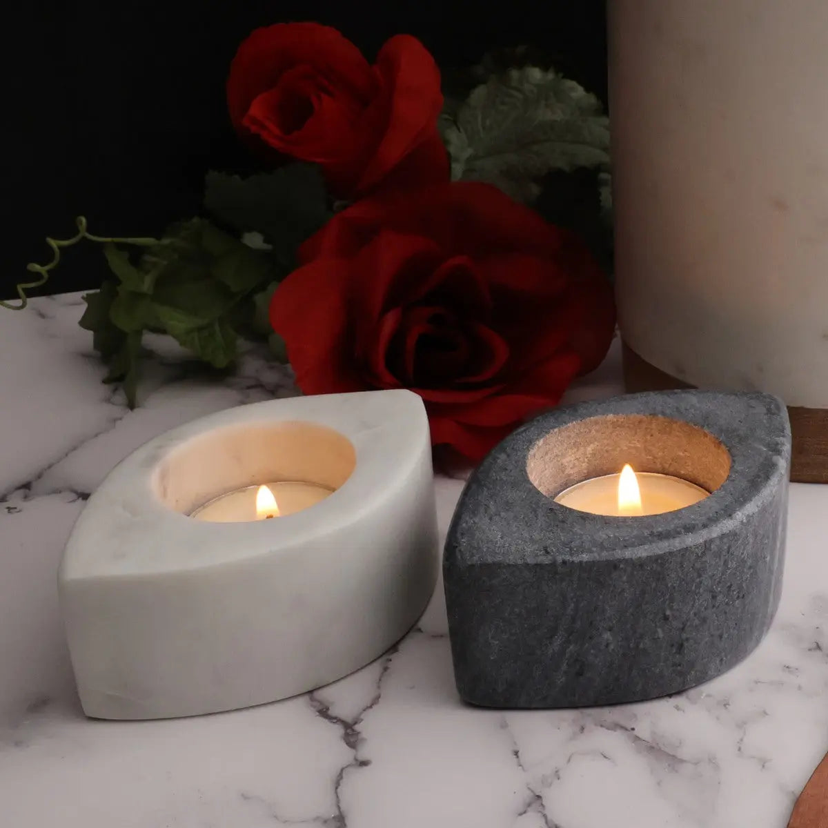 2-Piece Blossom Marble Tea Light Holders