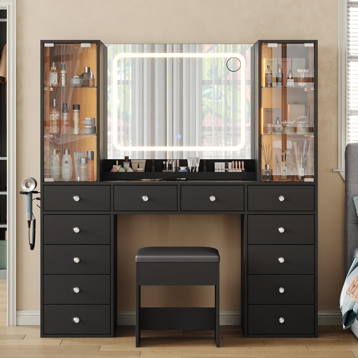 Yanosaku VD035 Bedroom Makeup Vanity desk with mirror, 12 Drawers