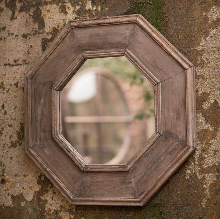 Rustic Octagonal Wood Vintage Wall Mirror