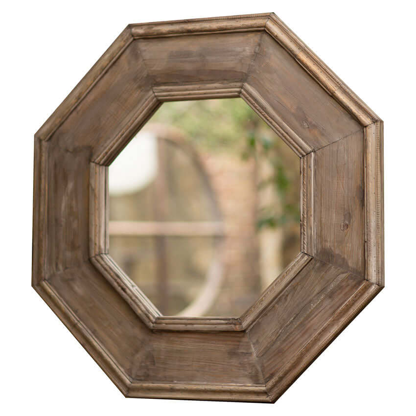 Rustic Octagonal Wood Vintage Wall Mirror