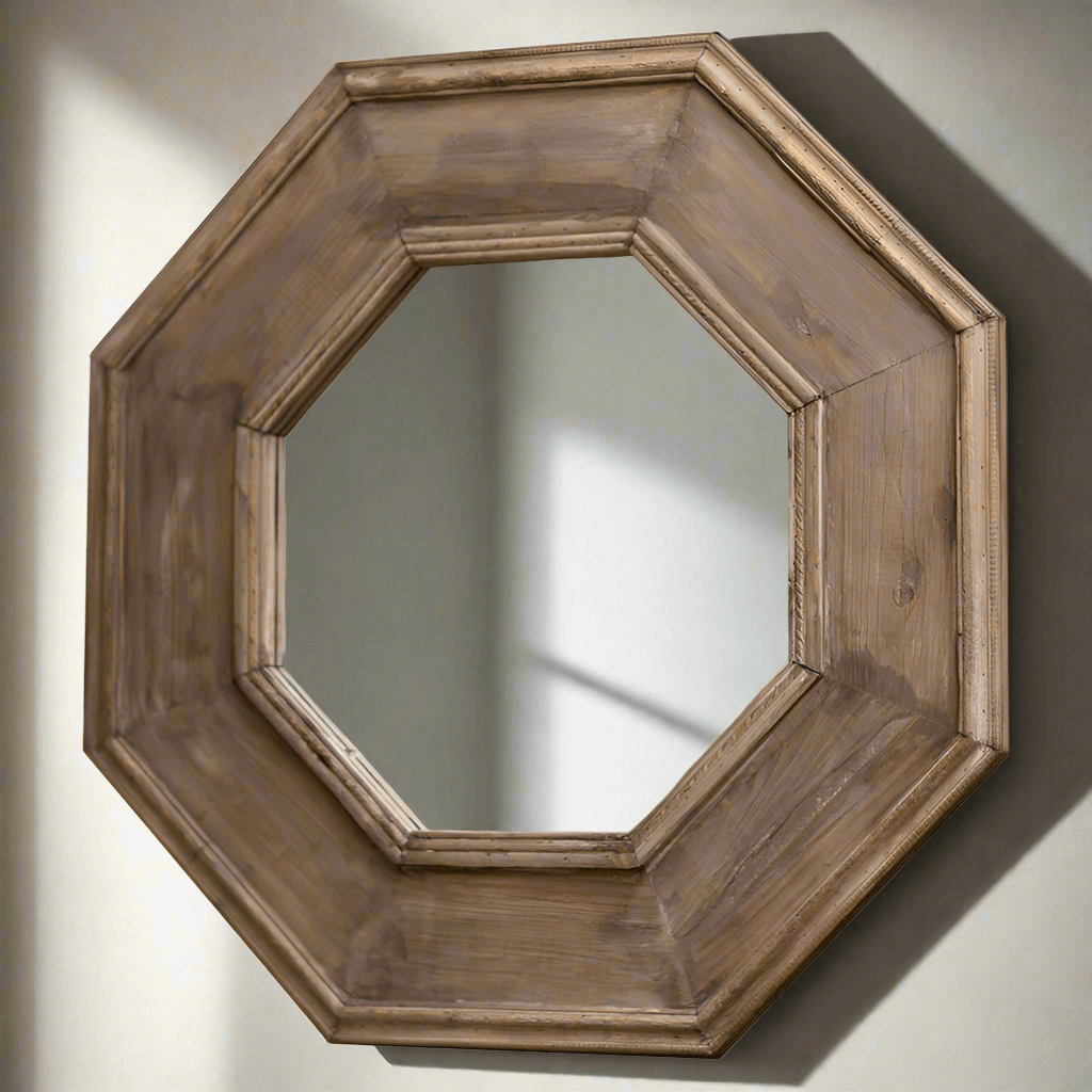 Rustic Octagonal Wood Vintage Wall Mirror
