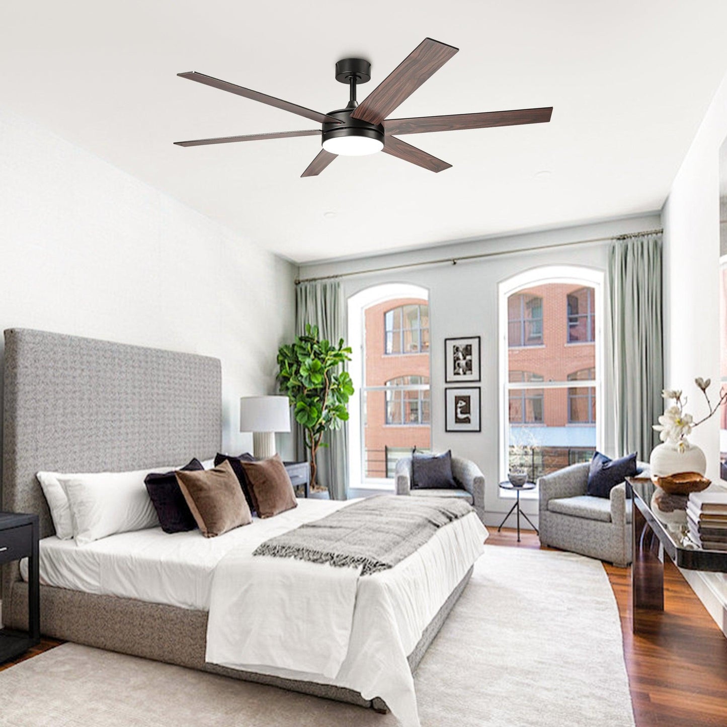 60" Volga DC Motor 6 Blades Modern Downrod Mount Ceiling Fan with Remote Control