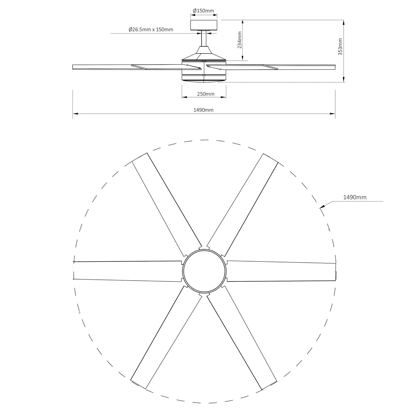 60" Volga DC Motor 6 Blades Modern Downrod Mount Ceiling Fan with Remote Control