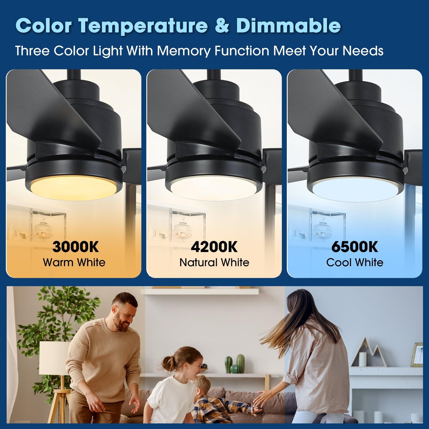 Vaczon 42 Inch DC Motor Modern Downrod Ceiling Fan with LED Light and Remote Control