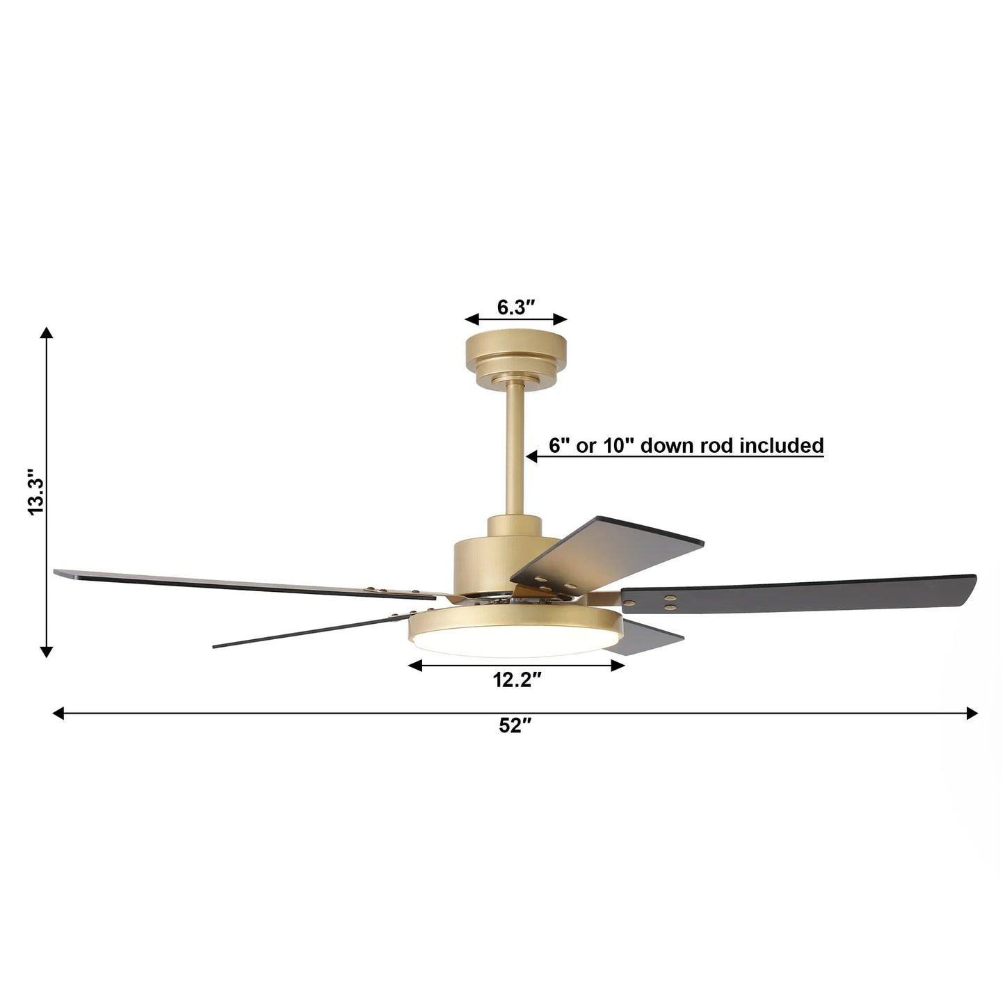 Vaczon 52 Inch Double-sided Blades Modern Ceiling Fan with Remote Control and LED Light