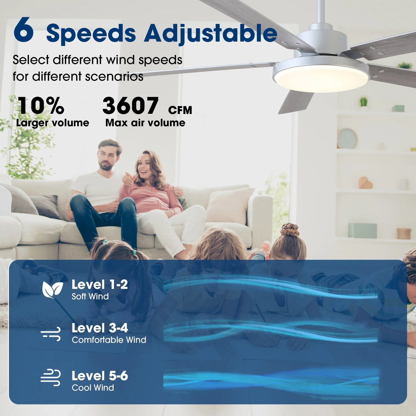 Vaczon 52 Inch Double-sided Blades Modern Ceiling Fan with Remote Control and LED Light