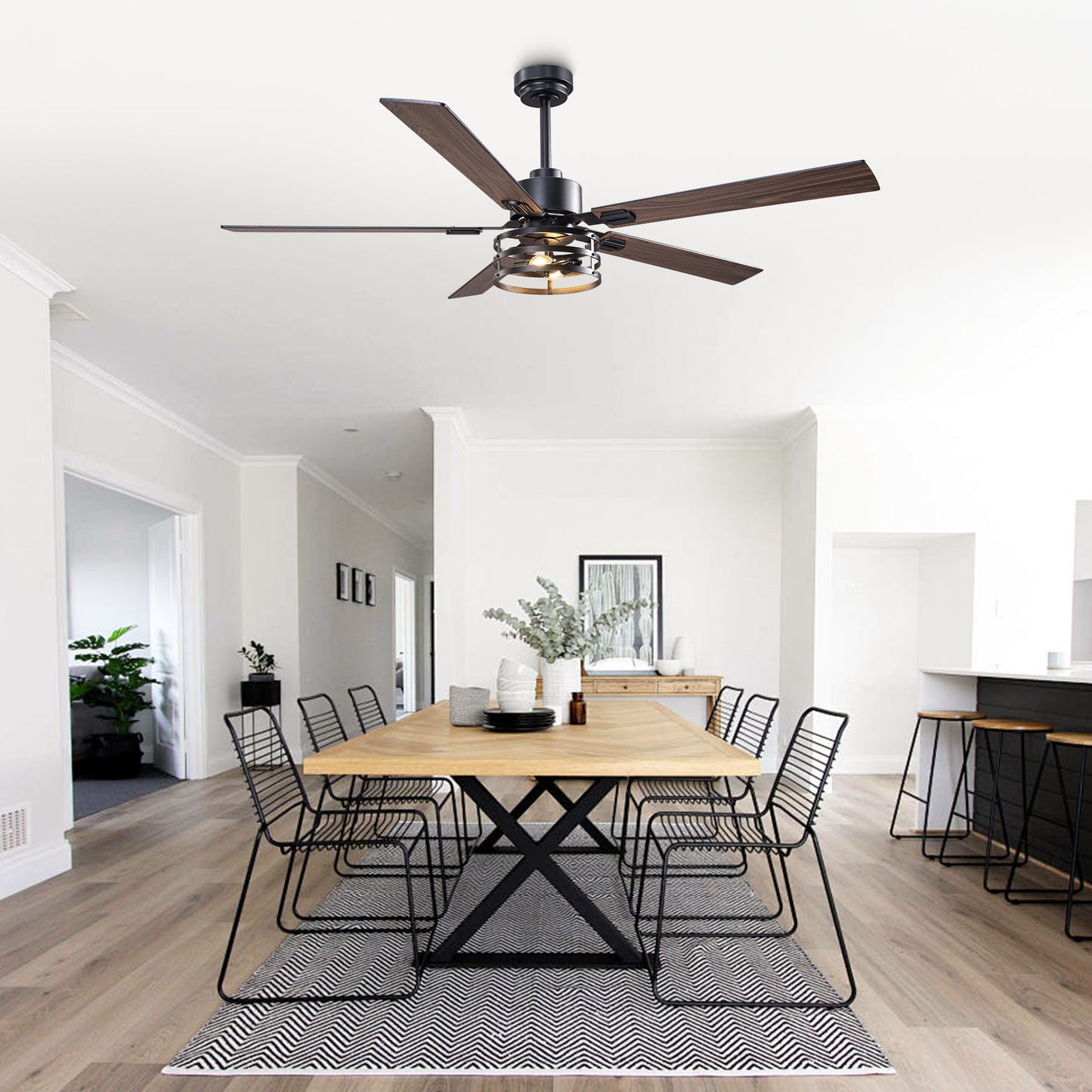 Vaczon 52 Inch 60 Inch Industrial Downrod Ceiling Fan with Light and APP & Remote Control
