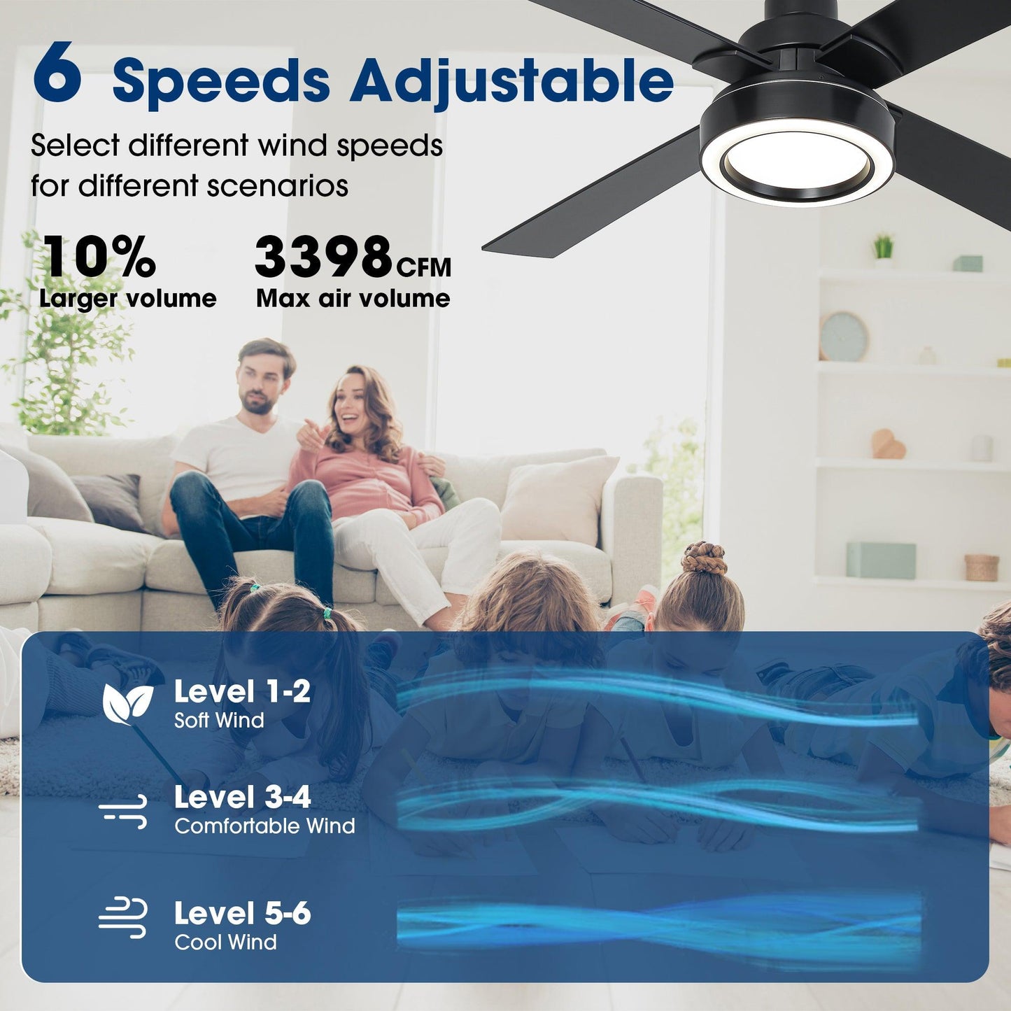 Vaczon 52 Inch 4 Blades DC Motor Modern Downrod Ceiling Fan with LED Light and Remote Control