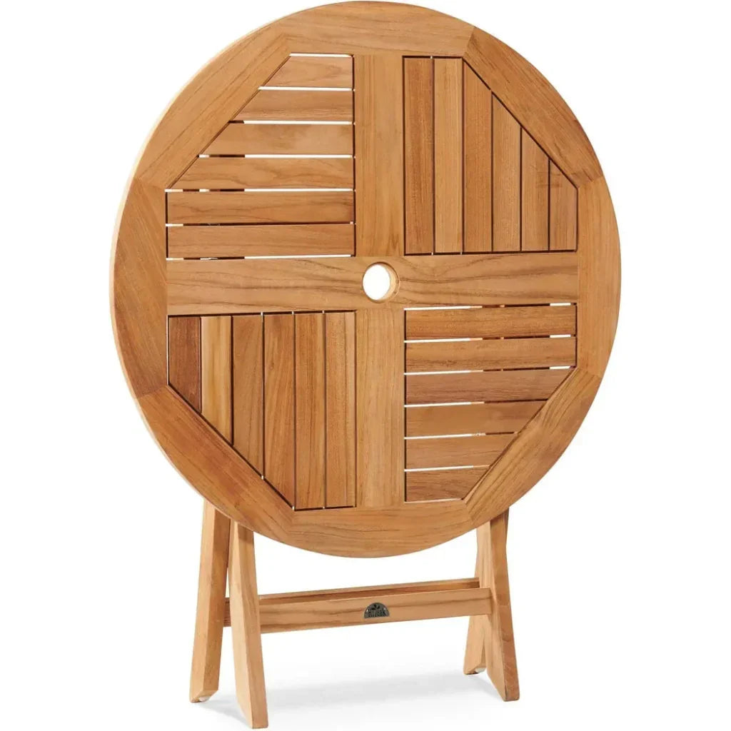 Valencia Round Teak Outdoor Folding Table Umbrella Hole