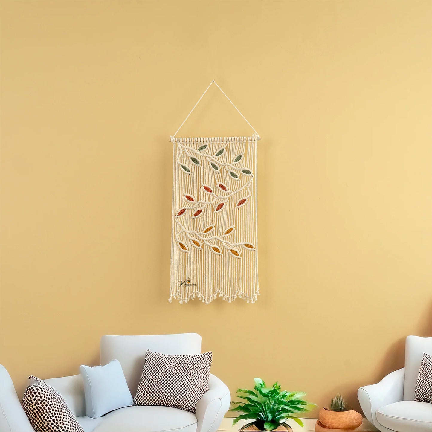 Vela Natural Macrame Leaves