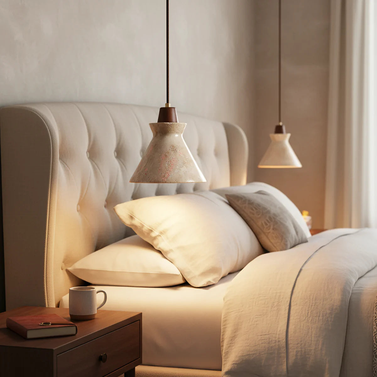 Vintage Conical Travertine Pendant Lamp