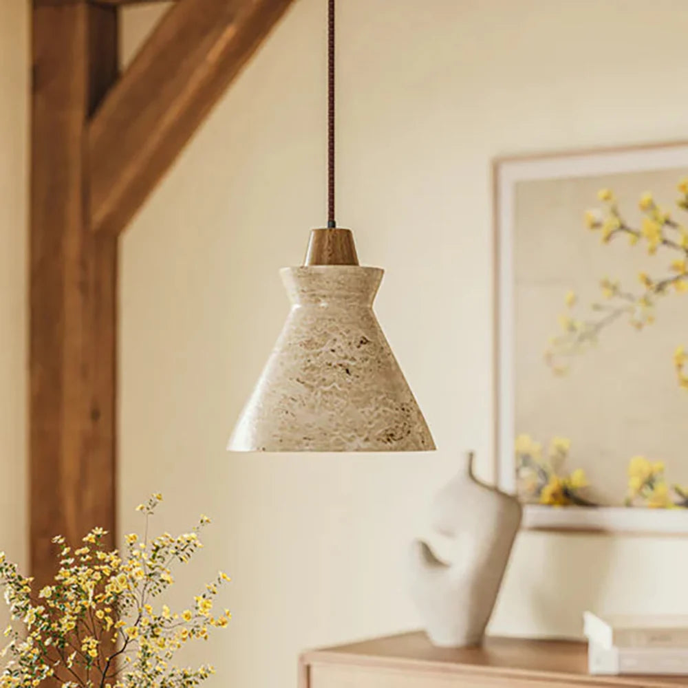 Vintage Conical Travertine Pendant Lamp