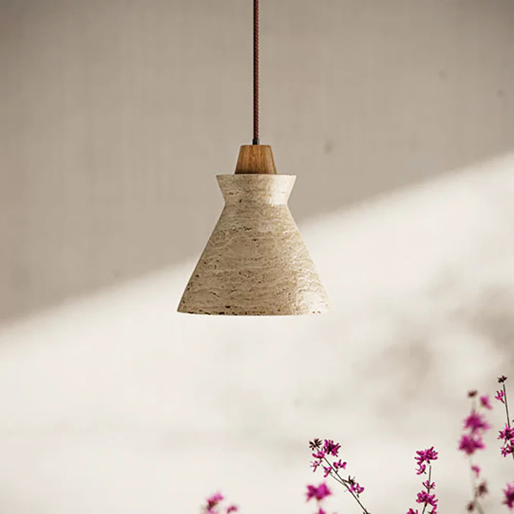 Vintage Conical Travertine Pendant Lamp
