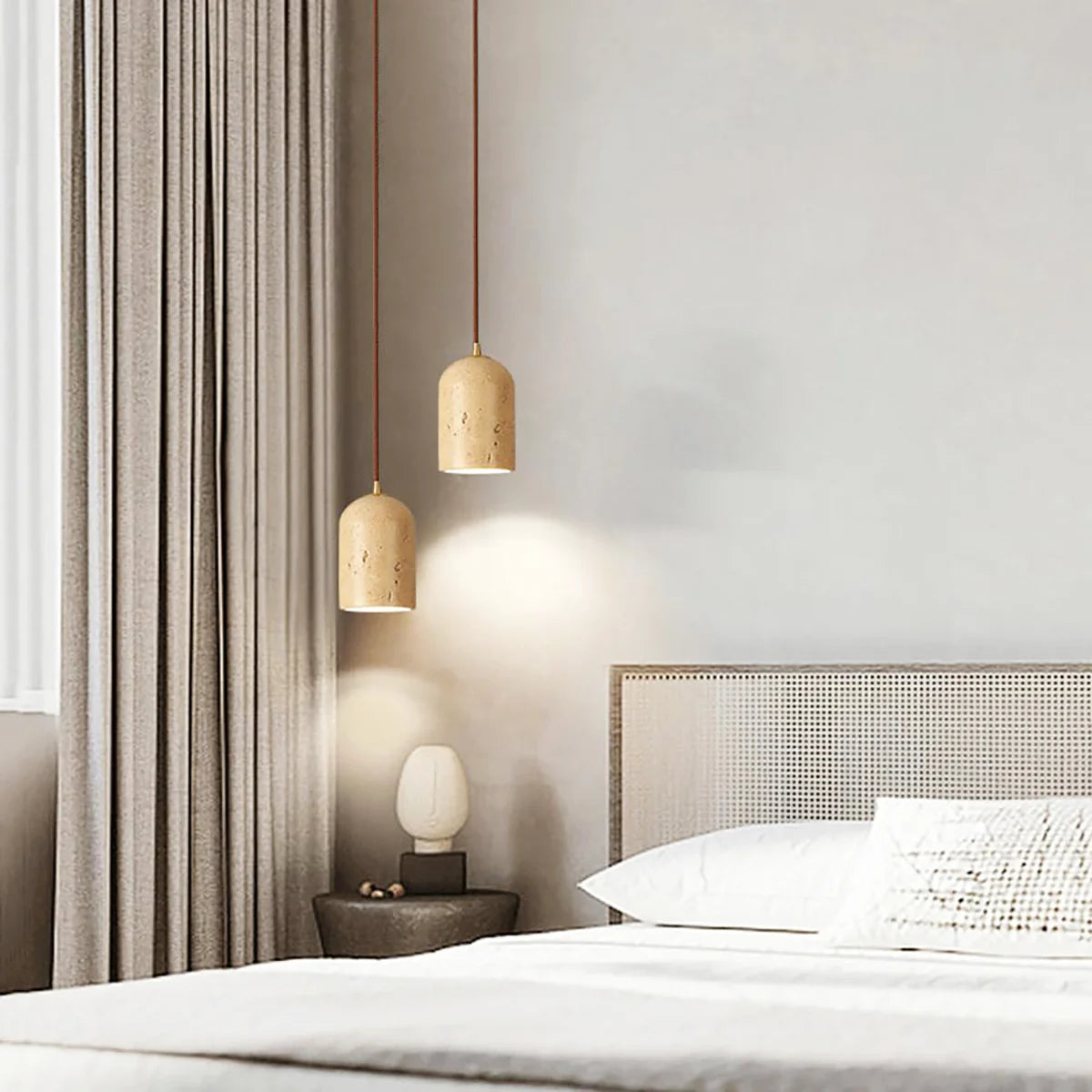 Vintage Cylindrical Travertine Pendant Lamp