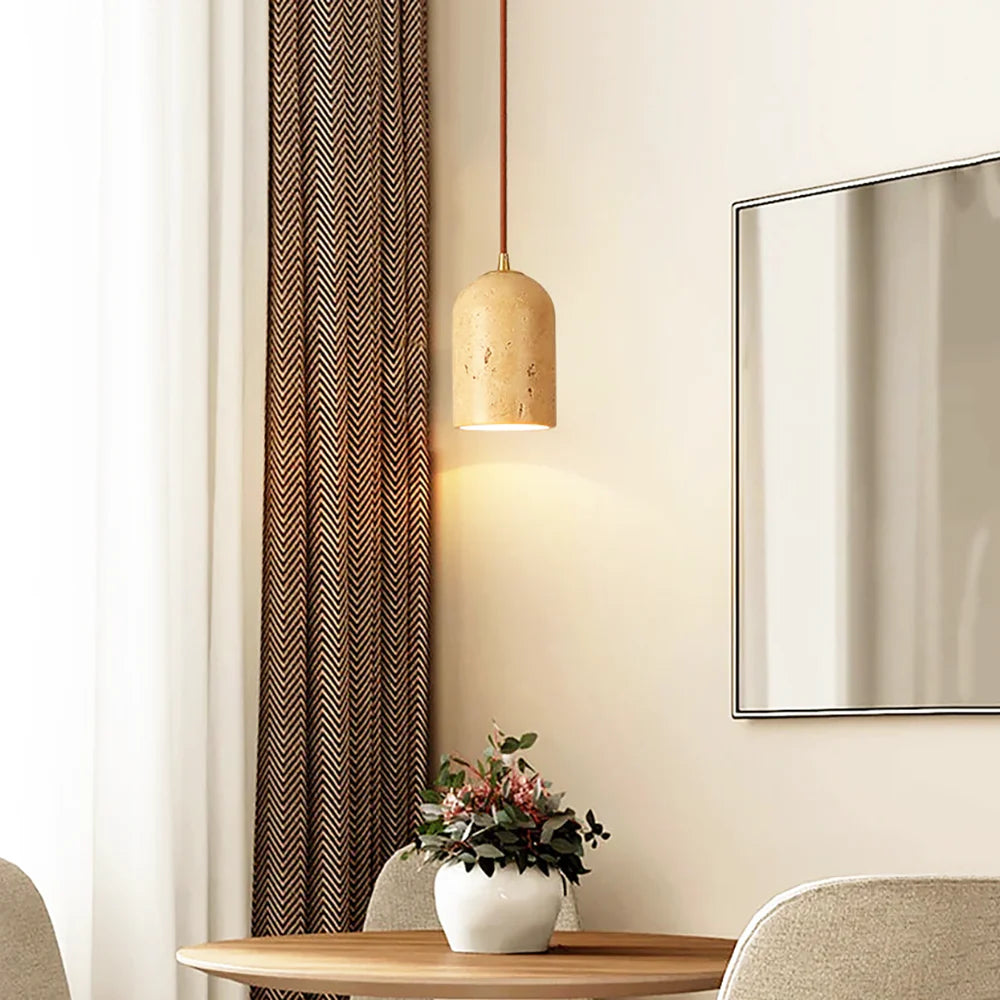 Vintage Cylindrical Travertine Pendant Lamp