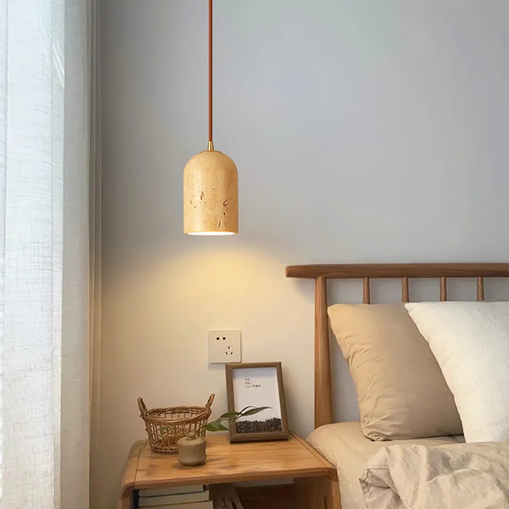 Vintage Cylindrical Travertine Pendant Lamp