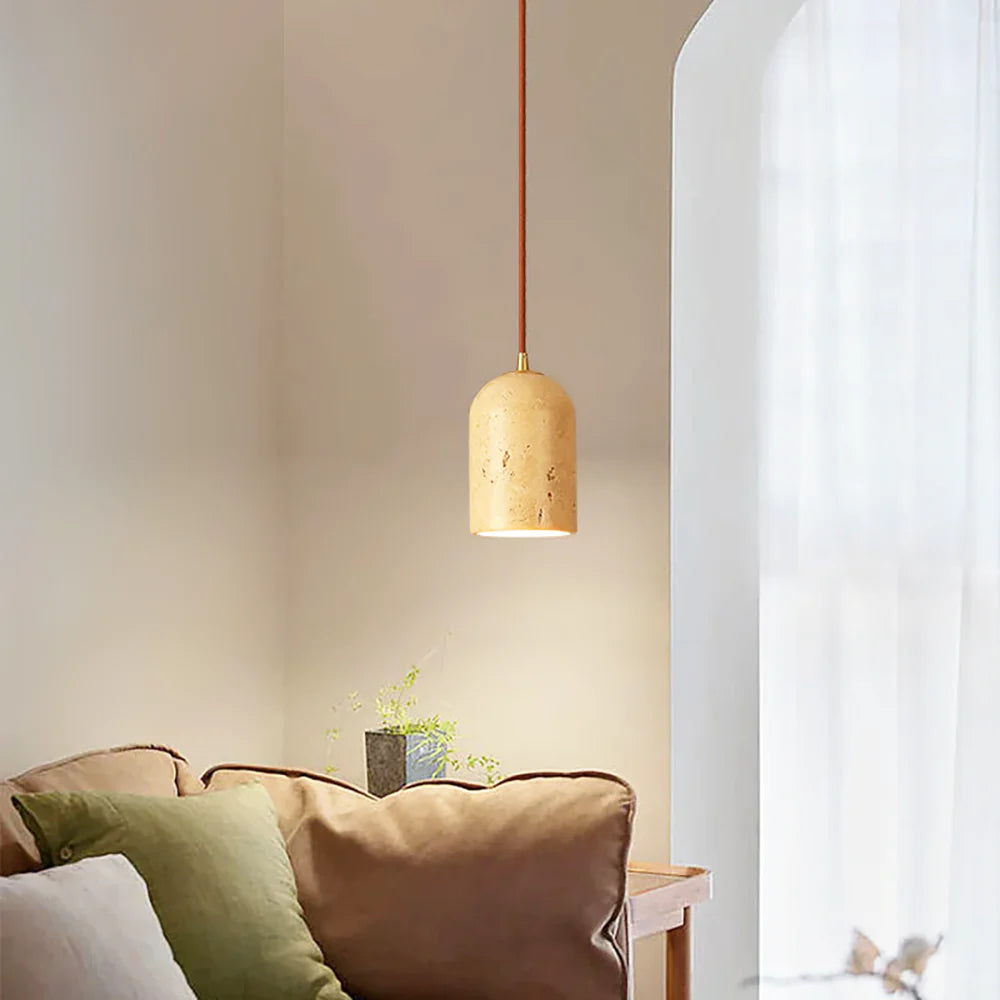 Vintage Cylindrical Travertine Pendant Lamp