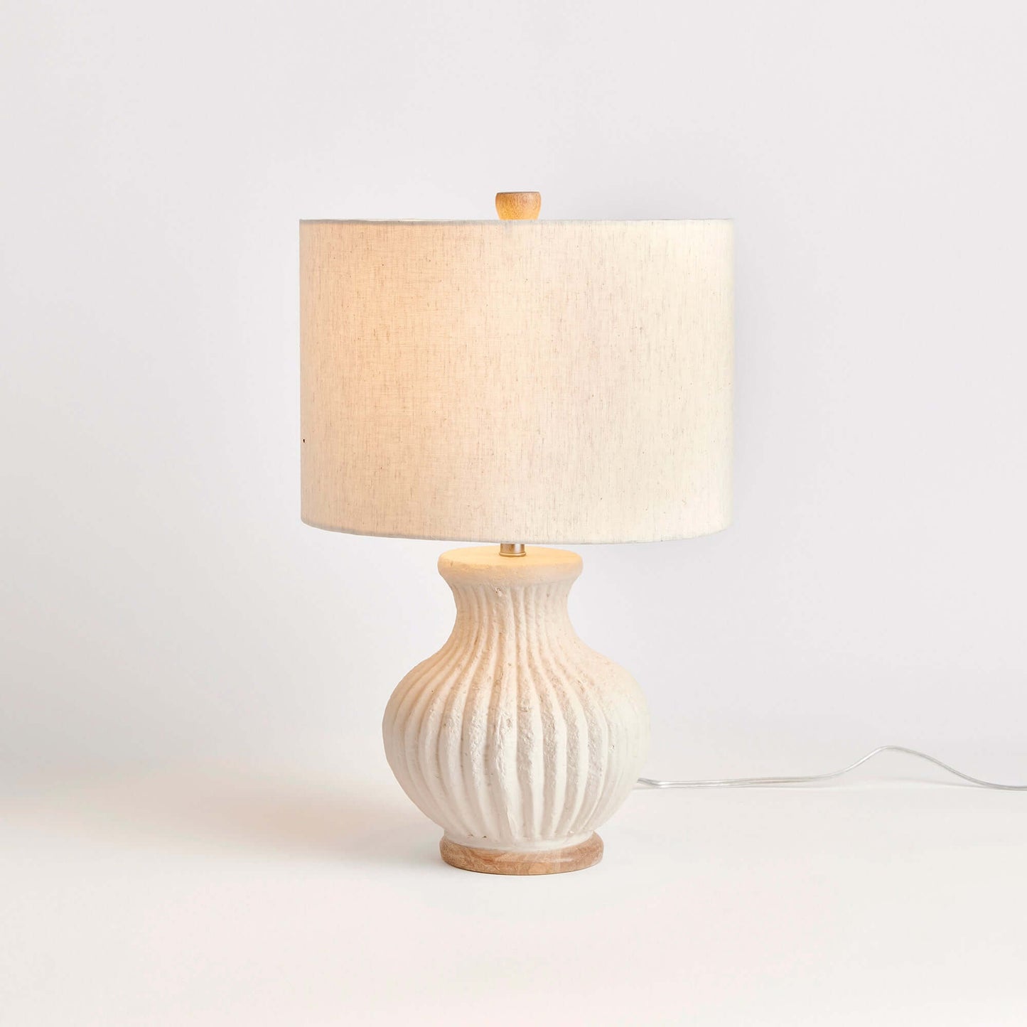 Vintage-Style Cream Ribbed Table Lamp with Linen Shade