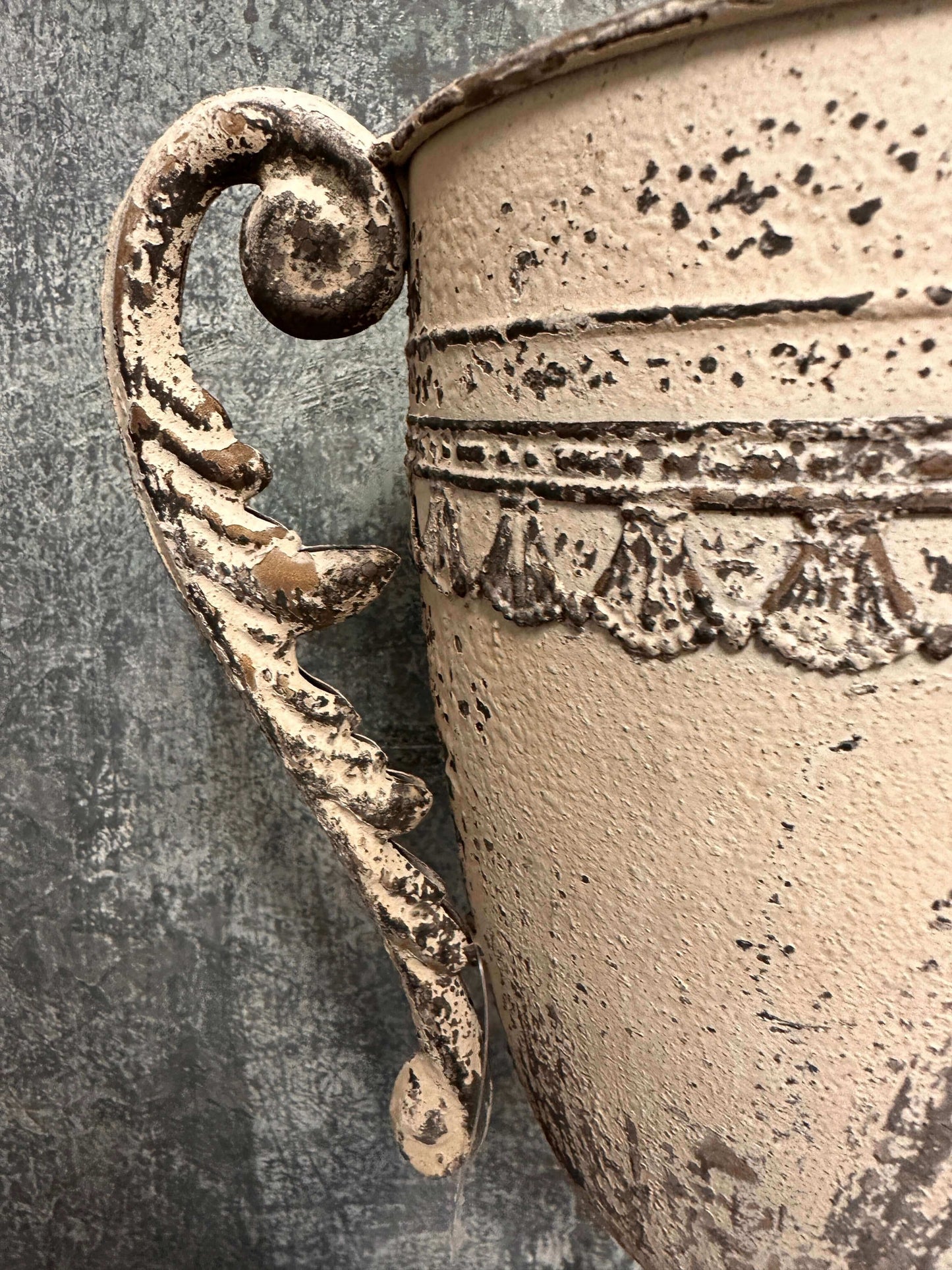 Vintage Trophy Vase In Distressed Metal