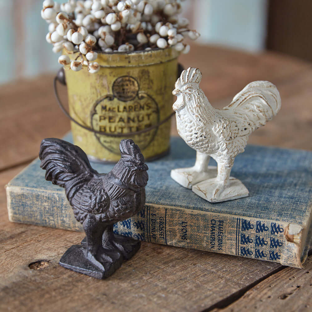 Vintage Cast Iron Rooster Paperweights (Set of 2)