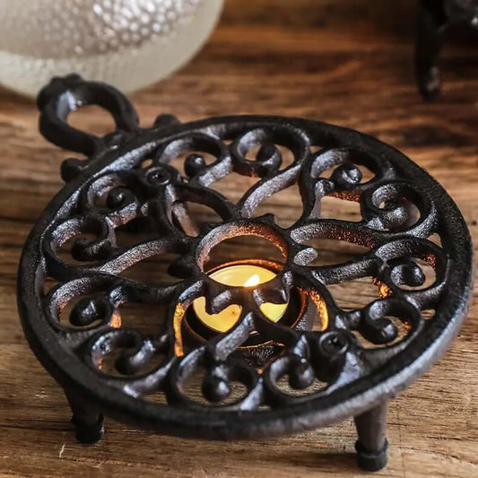 Vintage Cast Iron Teapot Warmer with Ornate Handle
