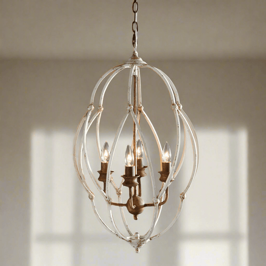 Vintage Chandelier in Distressed White