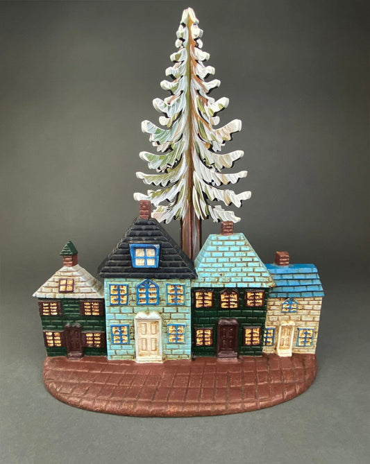 Door Stopper Shaped like Row of Houses. Vintage, Cast Iron Stopper.