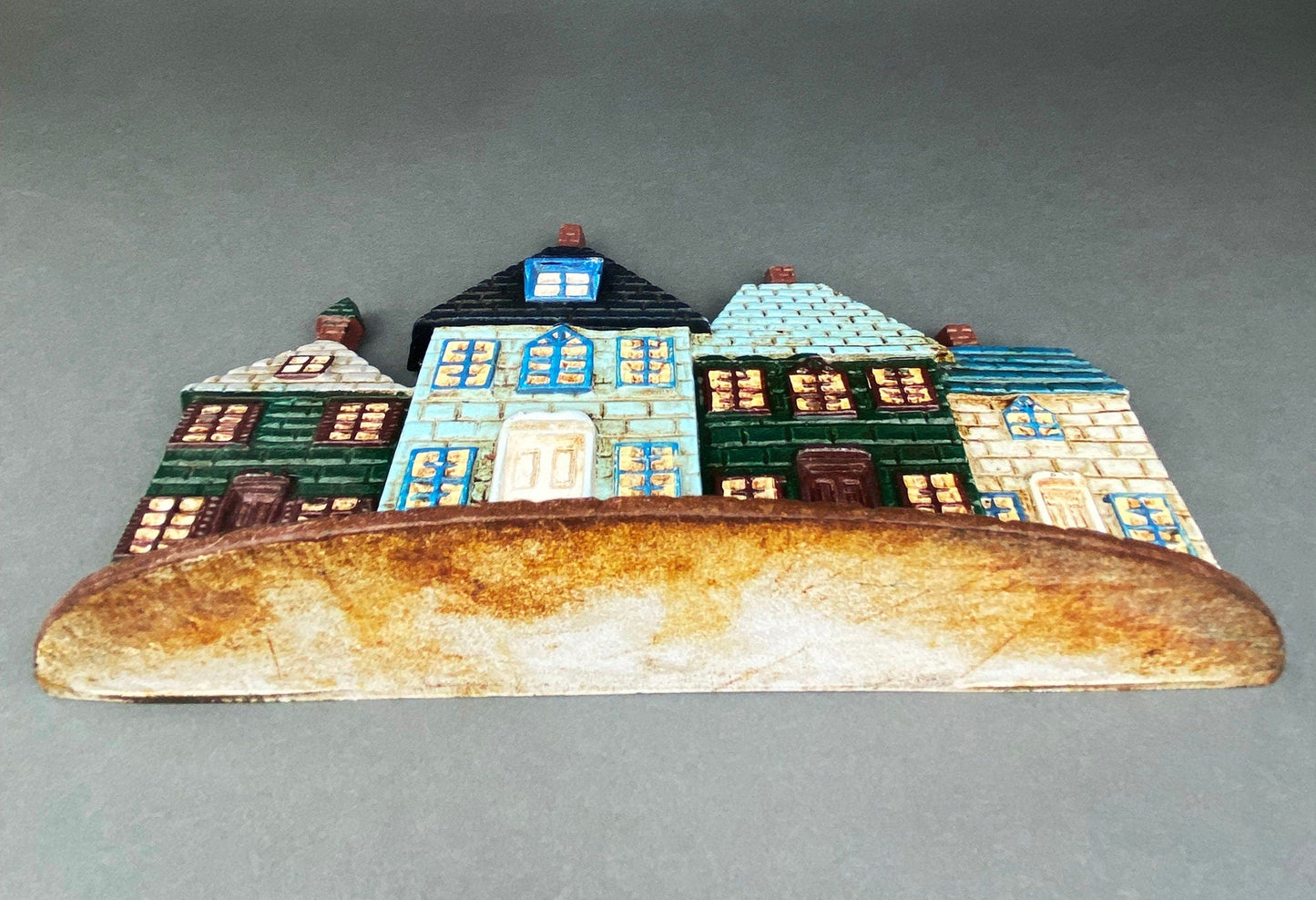Door Stopper Shaped like Row of Houses. Vintage, Cast Iron Stopper.