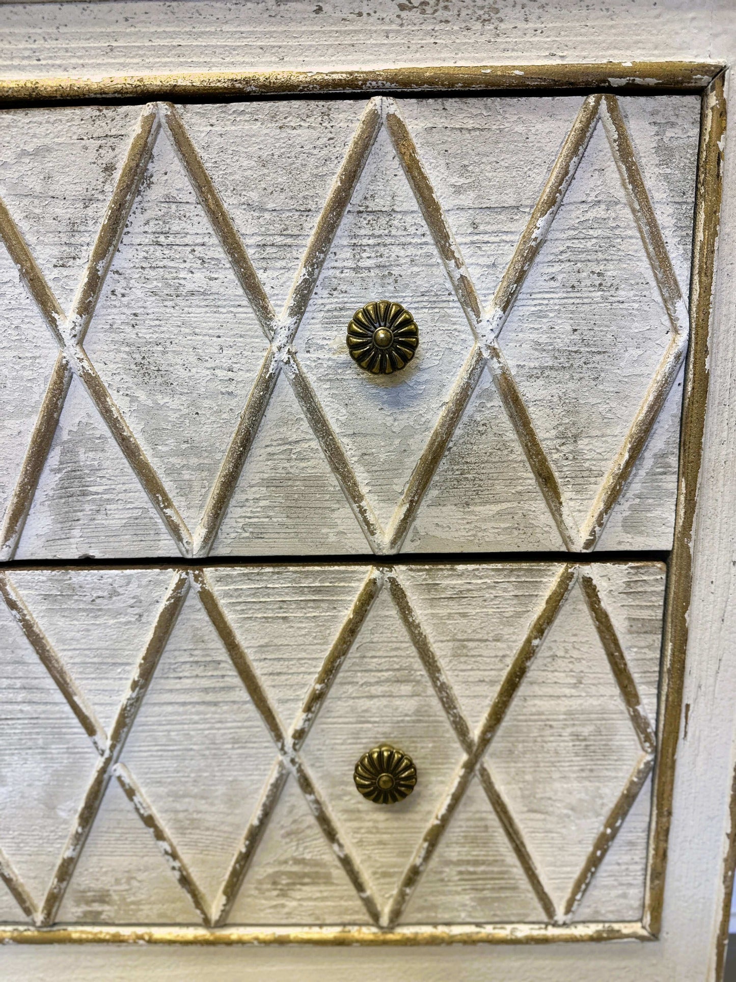 Vintage Dresser with Diamond Pattern in White and Gold