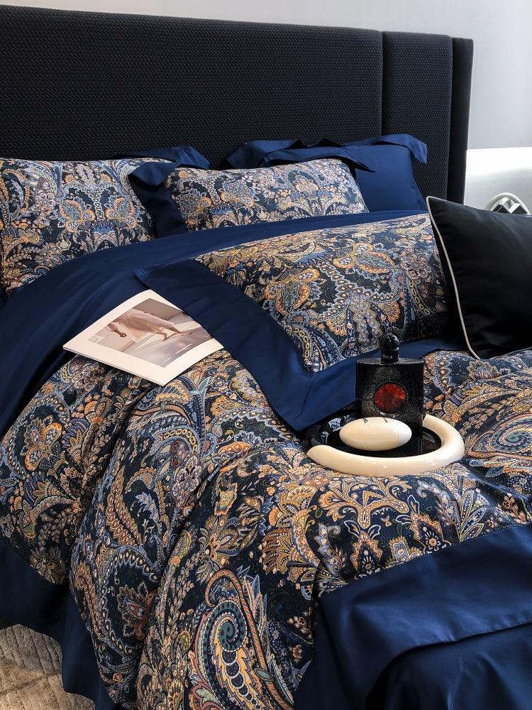 Vintage European Elegant Printed Cotton Sateen Bedding Set