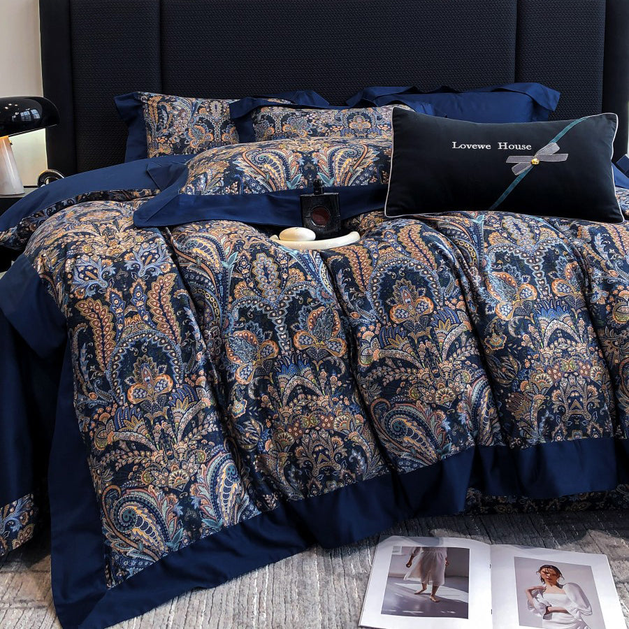 Vintage European Elegant Printed Cotton Sateen Bedding Set